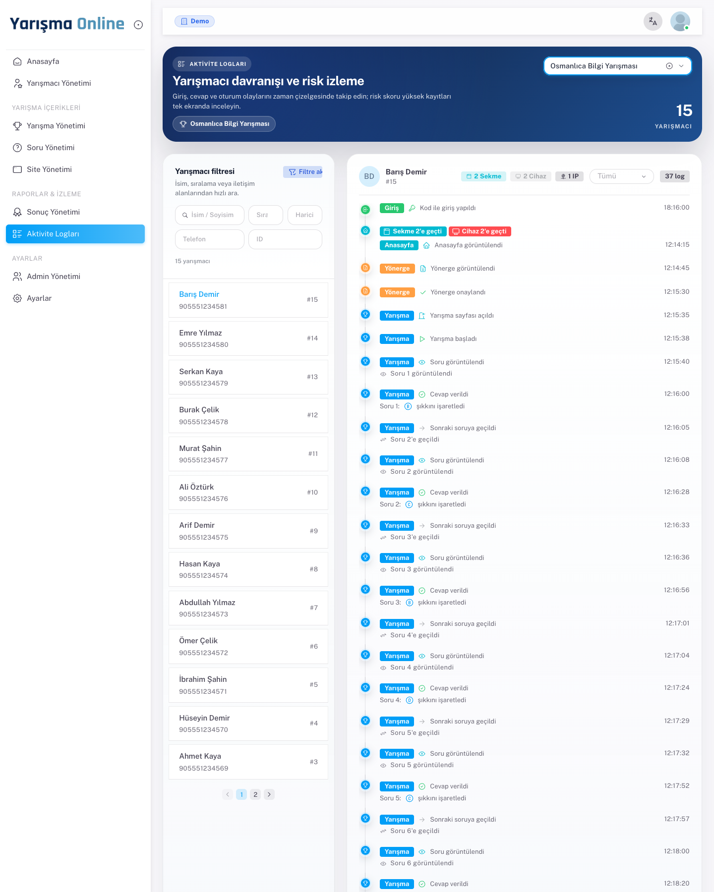 Aktivite Logları ve Risk İzleme